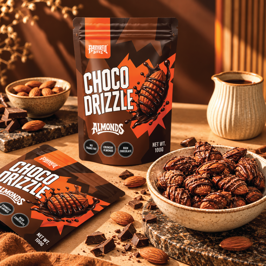 Choco Drizzle almonds and Peri Peri cashews compared